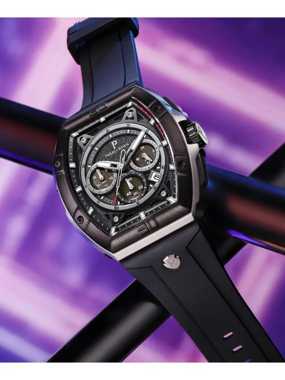 Men's Silver Black 5ATM Waterproof Quartz Luxury Chronograph Analog Wrist Watch